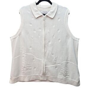 Breckenridge Holiday Sweater Vest Womens 3X Ivory Full Zip Christmas Tree Snow